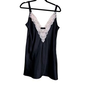 Victoria's Secret Black satin lace chemise slip dress adjustable straps